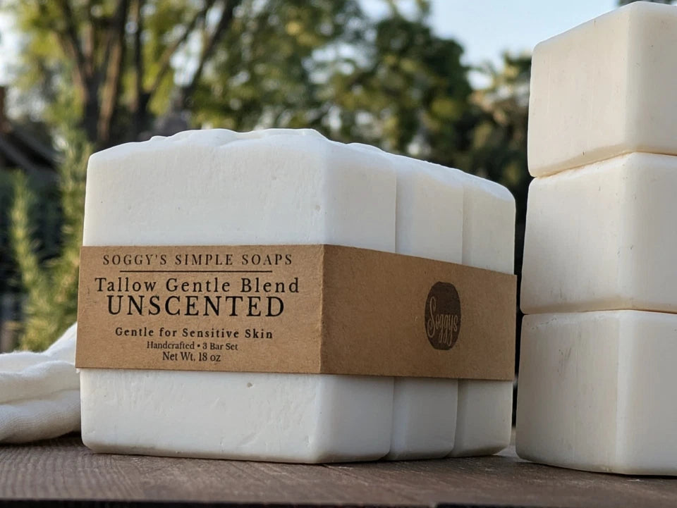 Unscented Tallow Soap Bars Set of 6 Handmade Natural Cold Process Value Pack